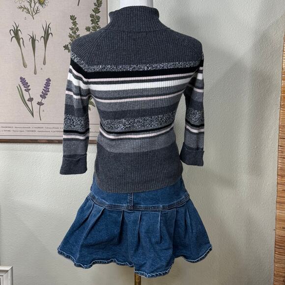 Vintage 90s Y2k Striped Turtleneck Ribbed Sweater Shoujo Girl Gloomy Coquette S - Picture 3 of 6